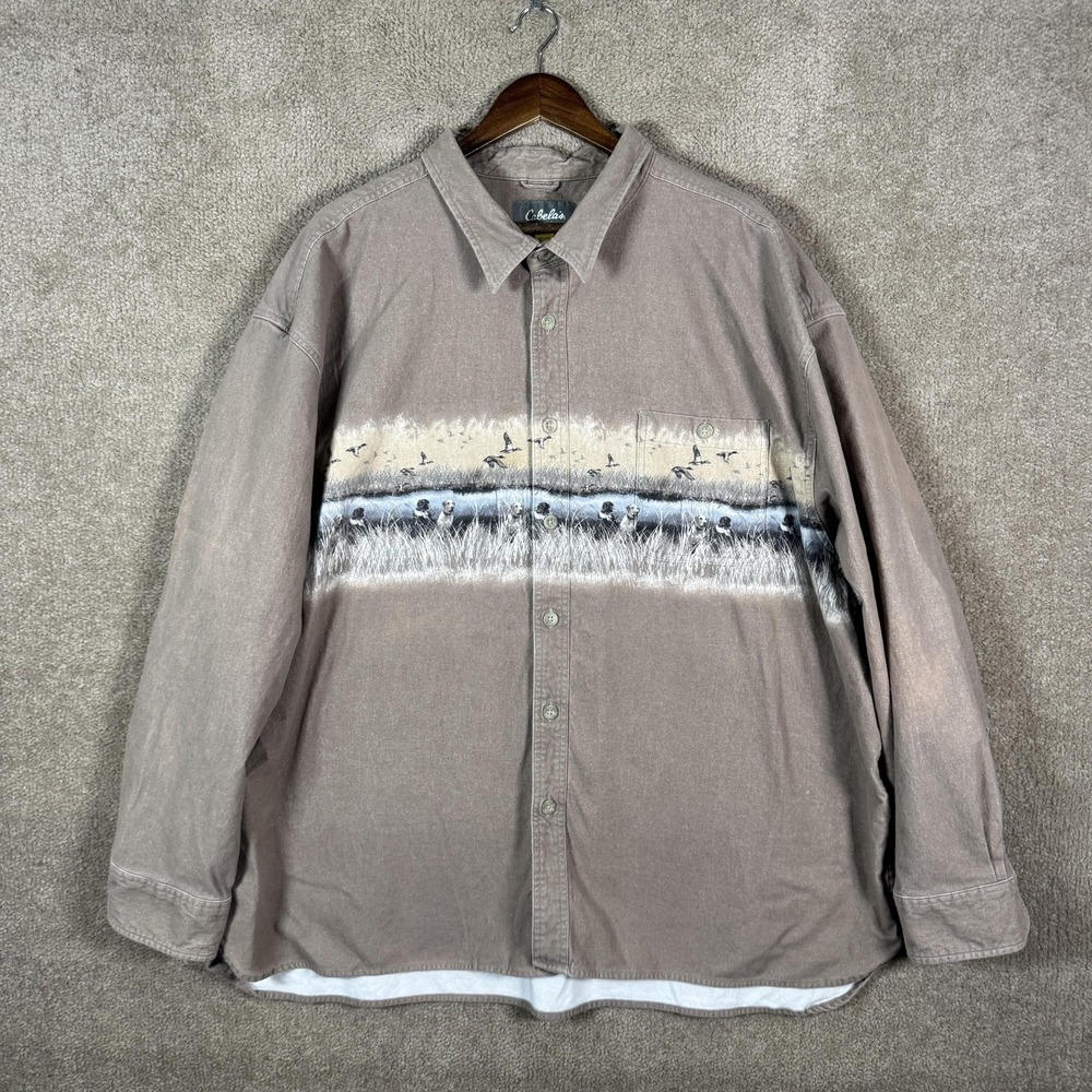 Cabela's Shirt Mens 4XL Brown Flannel‎ Hunting Dogs Ducks Long Sleeve Button